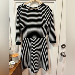 Blue rain size m black and white striped skater dress